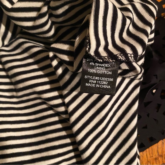 Clarte Cocktail Dress Black Laser Cut Mesh Striped Neiman Marcus Size M - Picture 8 of 12